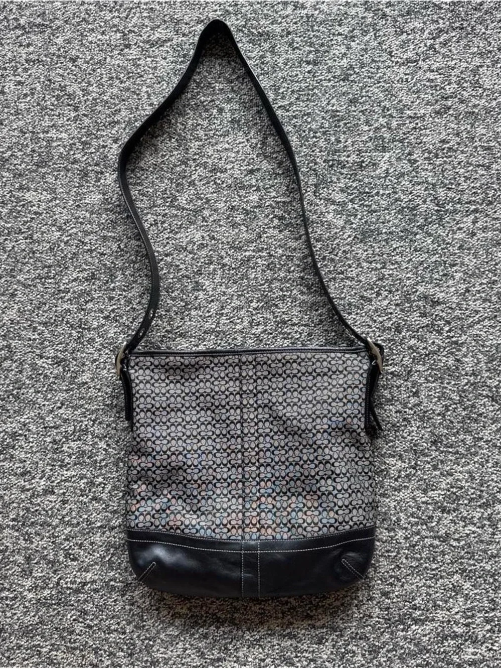 Vintage Coach Signature Cross Body Bag | Black Leather Trim | Y2K | Authentic